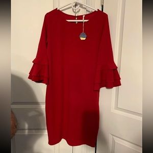 BNWT Maternity size Large Pinkblush red dress with ruffle sleeves
